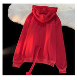 Y2K Kawaii Devil Horn Tail Hip Hop Badge Print Hoodies Cardigan Couple