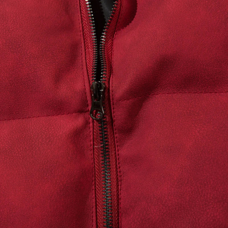 Men PU Leather Warm Jacket Winter Vintage Waterproof Parkas Embroidery Letter Thick Padded Coat Streetwear Hip Hop Loose Parka