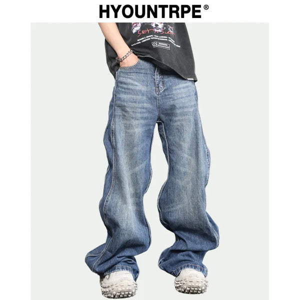 men high street twisted wave pants casual harajuku retro washed zipper straight trouser hip hop fashion streetwear baggy joggers sporty tapered joggers