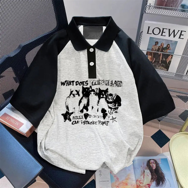 Harajuku Graphic tee – Summer American Street Men And Women Trendy Personalized Cat