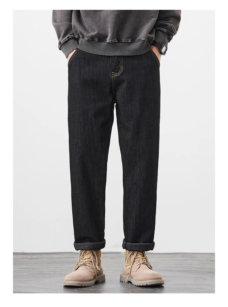 plus size 28 42 micro elastic jeans men classic fashion casual loose straight black denim jeans pant cityboy jeans long trousers unique jeans style 2135