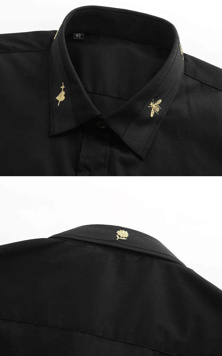 New 2022 Luxury Men Classic Embroidered bee Snake UFO Fashion Cotton Casual Shirts Shirt High Quality Short Sleeves A71