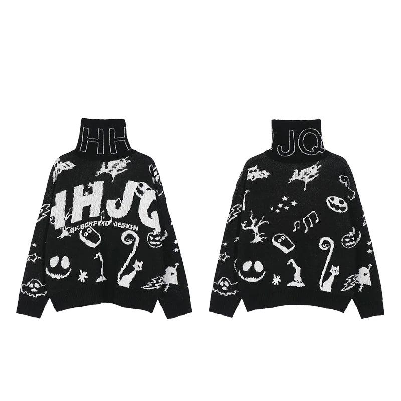 mens turtleneck knitted sweater fashion hip hop harajuku letter sweater retro vintage jumpers casual cotton pullovers sweaters trendy hip hop style outerwear, unique limited edition hoodie, high quality cotton pullover