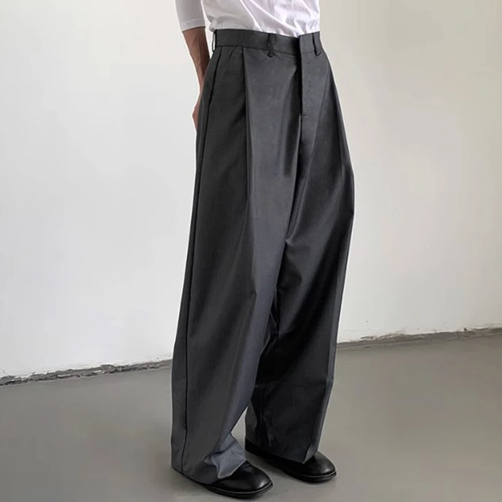 mens straight tube ice silk pants casual slacks youth thin wide leg pants business summer pants soft vintage trousers unique default style 986