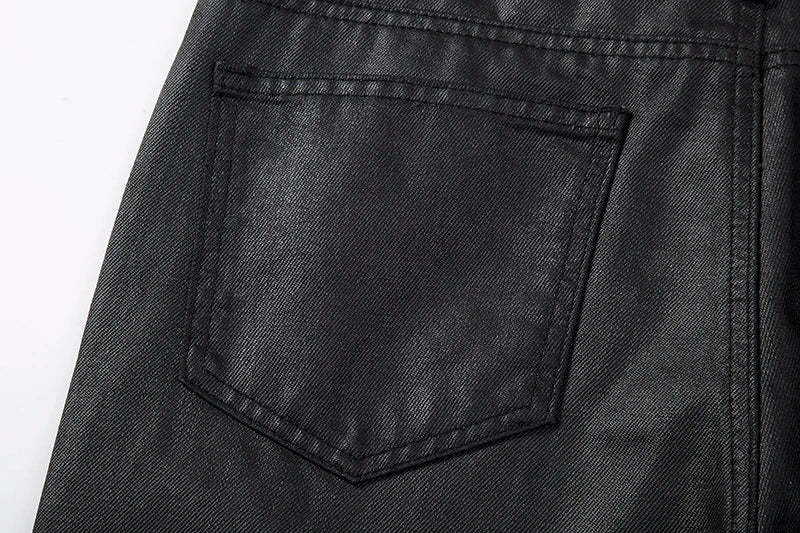 harajuku black jeans mens vibe waxed casual trousers straight pockets oversized pencil pants loose hip hop mens pants unique jeans style 4466