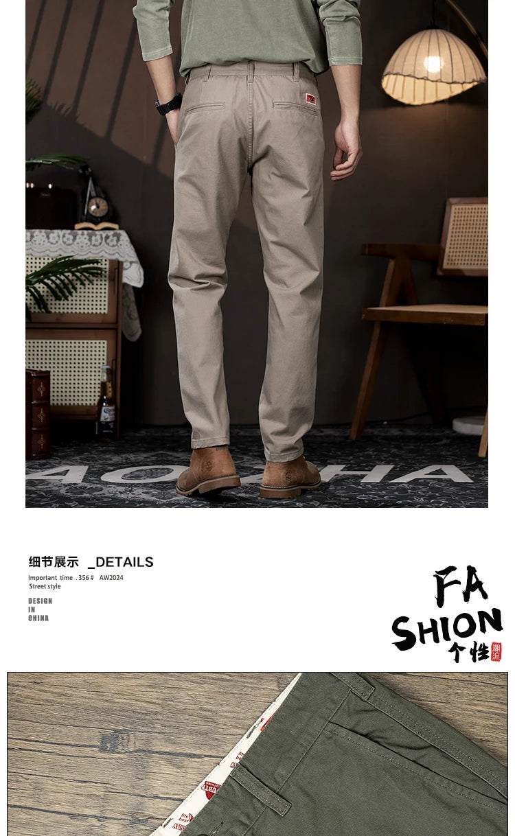 men business casual fashion pure cotton commute pants japanese streetwear amikaji fashion straight cargo pant trouser unique cargo style 2024