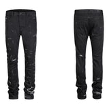 harajuku scratched ripped holes denim jeans mens zipper jeans hip hop fashion streetwear new casual straight joggers jean pants unique joggers style 2657