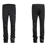 harajuku scratched ripped holes denim jeans mens zipper jeans hip hop fashion streetwear new casual straight joggers jean pants unique joggers style 2644