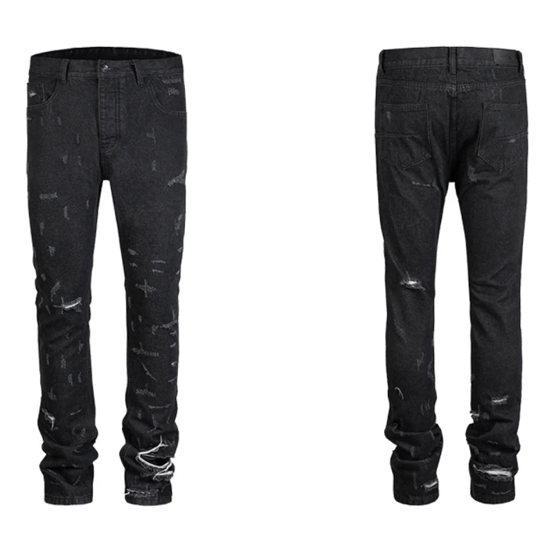 harajuku scratched ripped holes denim jeans mens zipper jeans hip hop fashion streetwear new casual straight joggers jean pants unique joggers style 2644