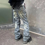 men blue ripped baggy jeans dirty printed distressed loose denim pants male luxury designer fashion jeans trousers denim street jeans