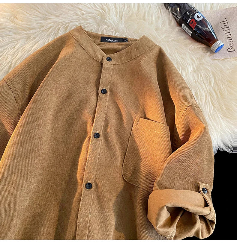 Men's Cardigan Japanese Style Solid Color Short Sleeve Shirts Turn-down Collar Casual Loose Blouses Spring Summer Male Clothing