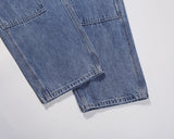 2024 new fashion blue pockets jeans for men and women streetwear casual cargo pants washed solid color denim trousers oversized unique cargo style 4494