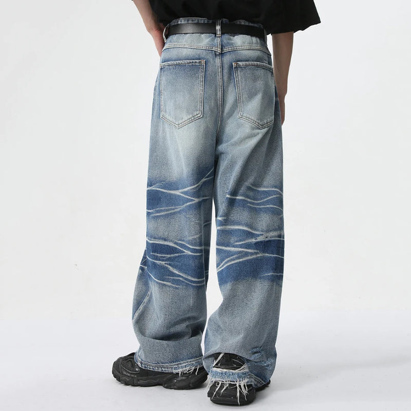 vintage blue baggy jeans man loose straight denim pants harajuku hip hop jeans trousers men unique jeans style 685