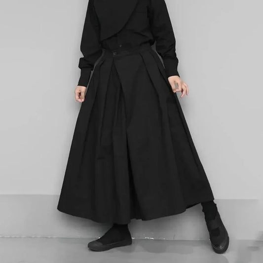 dark gothic style loose casual 7 point hakama pants wide leg pants 2024 new genderless large size design samurai pants unisex clean everyday pants
