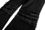 y2k streetwear trendy oversized micro flare jeans black ro hip hop washed tassel distressed denim jean raw edge mens wide pants unique jeans style 756