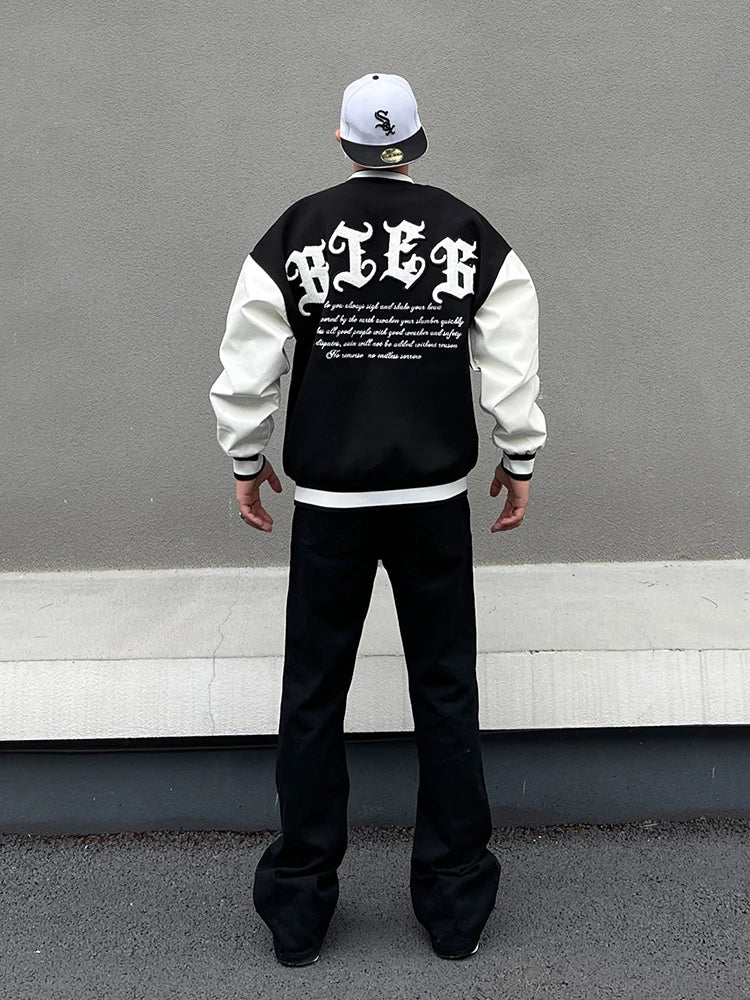 mens embroidery baseball jackets and coats casual single button patchwork hip hop streetwear warm bomber jacket outerwear nan - variant style 447498 for streetwear fashion