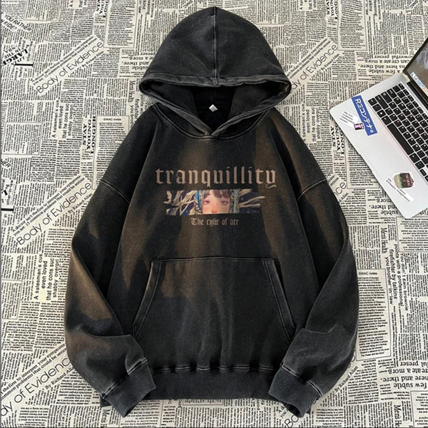 New Art Owl Girl Graphic Print Hoody Sweatshirts For Men Washed Distre