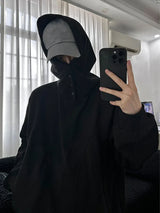 Retro Korean Street Pullover – Autumn Fleece Button Up Neck Hip Hop Sweatshirts For Men Solid Color Oversized Y2K Hoodies High Street Fashion Hooded Tracksuit | Zip Knit Drop #127