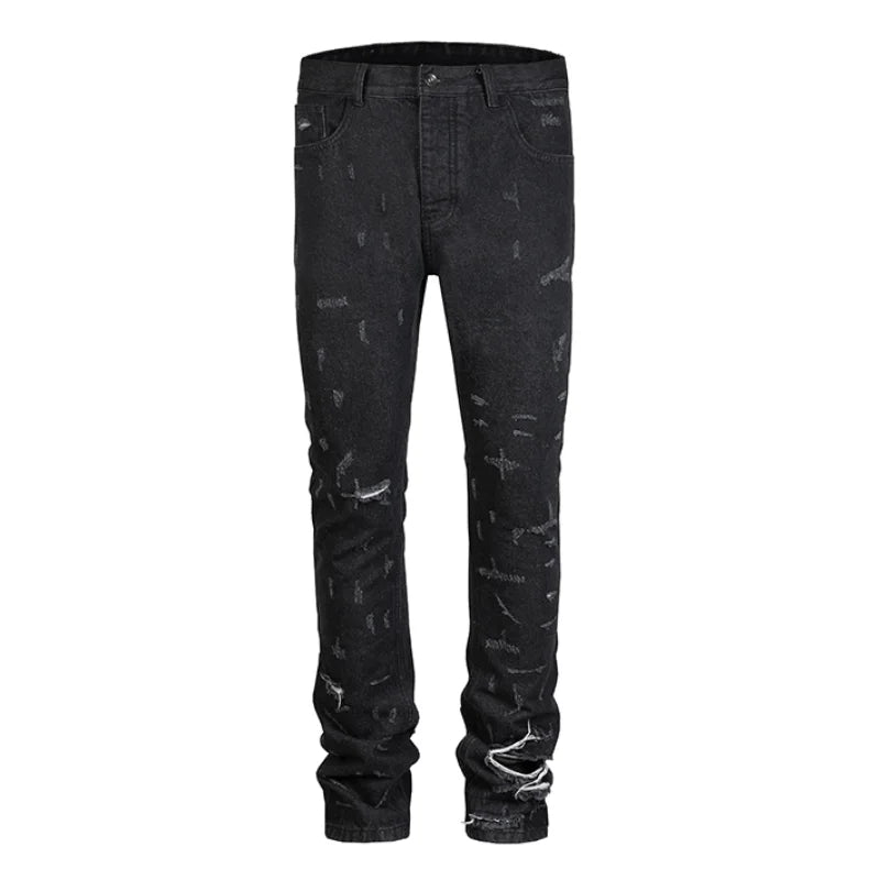 harajuku scratched ripped holes denim jeans mens zipper jeans hip hop fashion streetwear new casual straight joggers jean pants unique joggers style 2643
