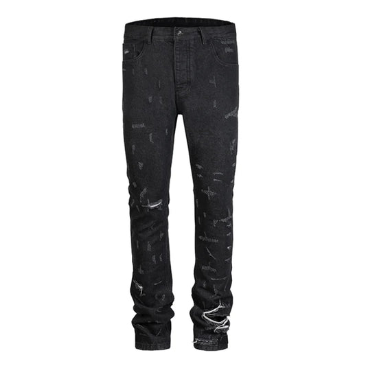 harajuku scratched ripped holes denim jeans mens zipper jeans hip hop fashion streetwear new casual straight joggers jean pants unique joggers style 2643