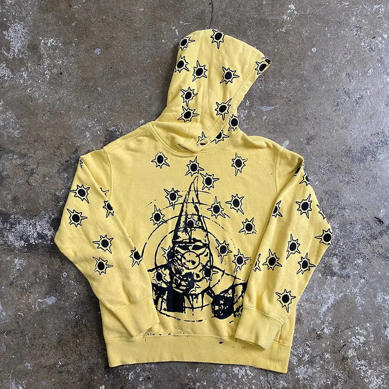 Y2k Long Sleeved Pullover Hoodie With Gothic Print Punk Style Hoodie Oversized Streetwear Winter Outfit School Ootd Clothes News