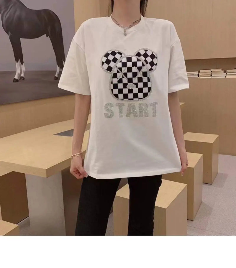 Gothic Aesthetic print tee – New Luxury Sweet Girl Giraffe Diamonds Crystals T Shirts Kor
