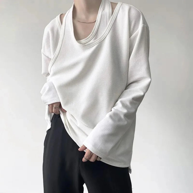 Anime Aesthetic piece – Mens Double Layer Irregular Casual Tops Genderless 2024 Spri