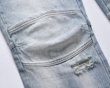 streetwear ripped damaged washed blue baggy denim pants for men straight distressed casual jeans oversized cargo trousers baggy cargo bottoms