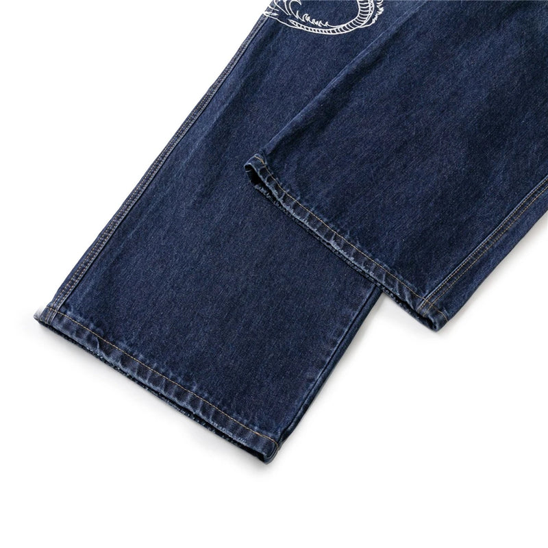 mens black baggy jeans dragon embroidered straight jeans streetwear hip hop loose trousers male luxury designer denim pants unique jeans style 2003