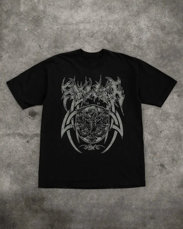 Cyberpunk Anime panel – American Trendy Gothic Dragon Letter Printed Oversized T Shi