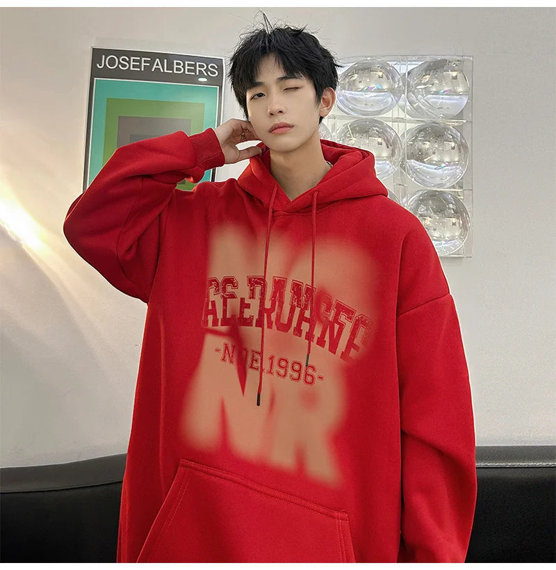 Mens Goth Letter Printed Hooded Sweatshirt American Style Vintage Tren