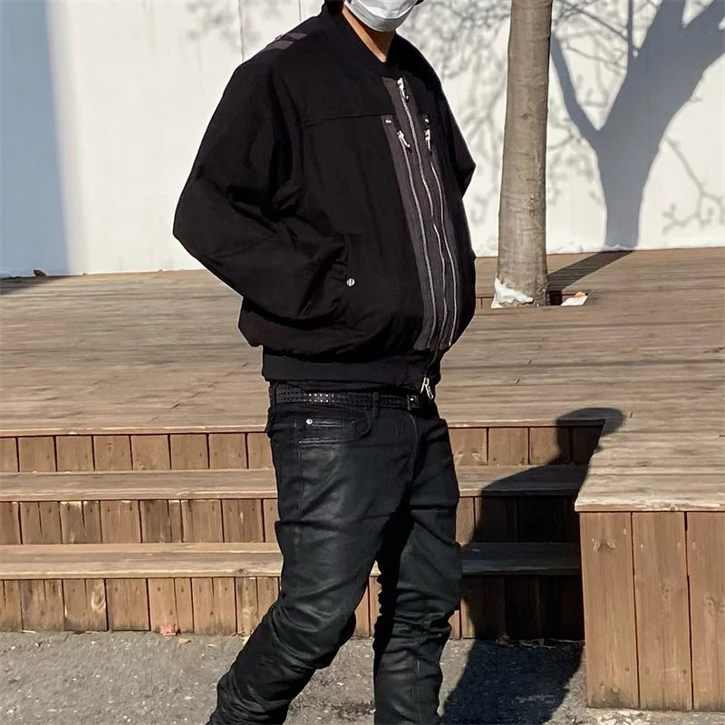 undermycar 2023 deconstructed multi zipper autumn winter flight jacket nan streetwear fashion photo stylish outerwear men urb - variant style f21e2a for streetwear fashion