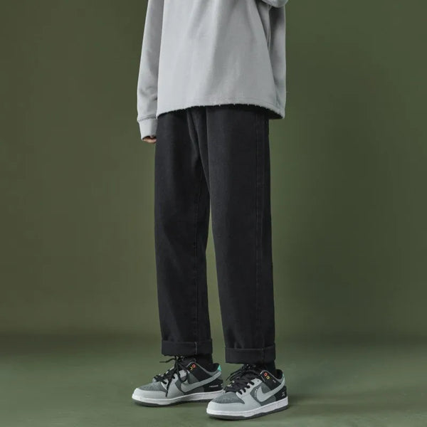 2023 autumn and winter new casual jeans men loose straight wide leg pants fashion trousers boutique clothing simple style ripped baggy denim