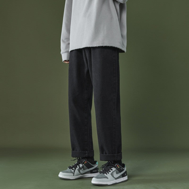 2023 autumn and winter new casual jeans men loose straight wide leg pants fashion trousers boutique clothing simple style vintage washed jeans