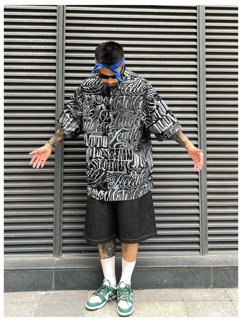 Hip Hop Shirt Streetwear Mens Hawaiian Shirts Harajuku Letters Printed New Summer Casual Beach Short Sleeve Loose Tops Shirts