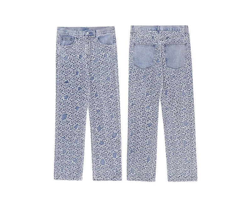 2023 cool design ripped hole mesh gothic blue baggy men jeans pants new fashion straight hip hop denim trousers pantalon homme unique jeans style 5149