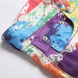 fashion colorful graffiti printed jeans printed denim pants men biker zipper jeans streetwear slim fit y2k hip hop pants joggers relaxed fit joggers