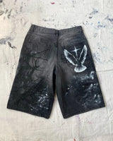 y2k american street retro graffiti anime print oversized denim shorts men shorts high waist fashion loose casual wide leg pants unique jeans style 3504