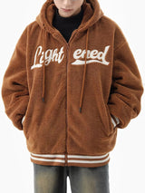 men fleece jackets and coats casual letter embroidery hairy zipper hooded outerwear warm streetwear parkas loose bomber jacke - variant style c0ee22 for streetwear fashion