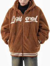 men fleece jackets and coats casual letter embroidery hairy zipper hooded outerwear warm streetwear parkas loose bomber jacke - variant style d44956 for streetwear fashion