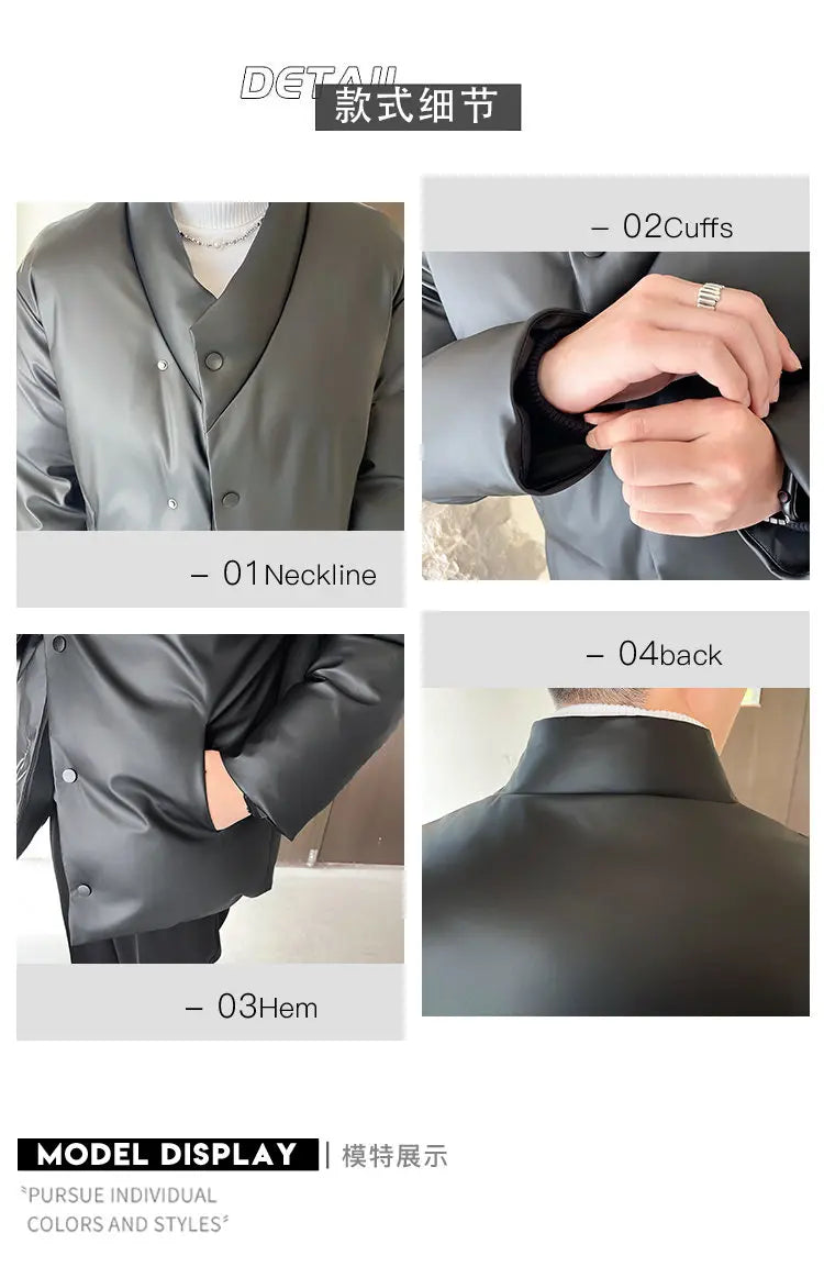 Winter Leather Jacket Men Korean Streetwear Fashion Loose Casual Business Retro Leather Padded Cotton Parkas Jacket Warm Coat