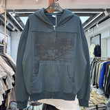 High-tech streetwear hoodie with robotic matrix print