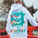 Harajuku Devil Graffiti Print Oversized Hoodies For Men Autumn Hooded