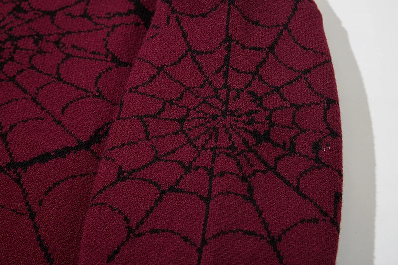 hip hop knitted sweater men winter o neck anime spider web pattern pullover streetwear casual loose sweater warm jumper knitwear 1 Y2K vintage urban hoodie, aesthetic street look hoodie, unique limited edition hoodie