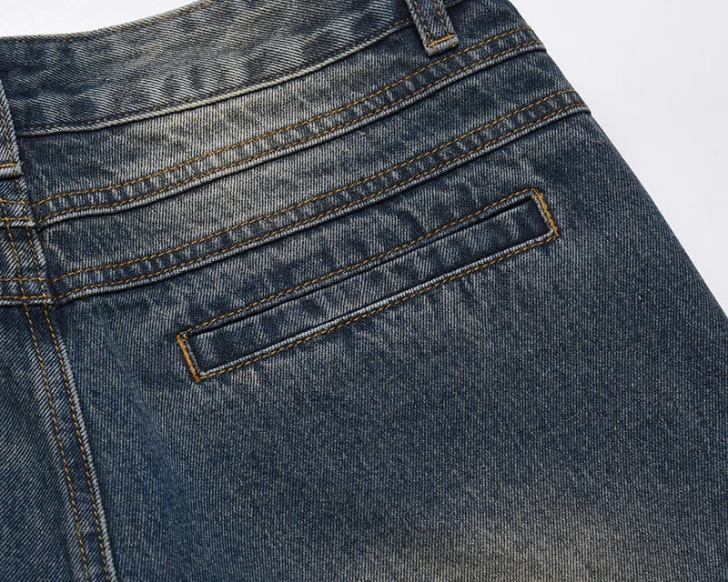 mens retro washed denim jeans loose straight pants 2023 new fashion streetwear trousers hip hop casual zipper jean pants joggers unique joggers style 2494