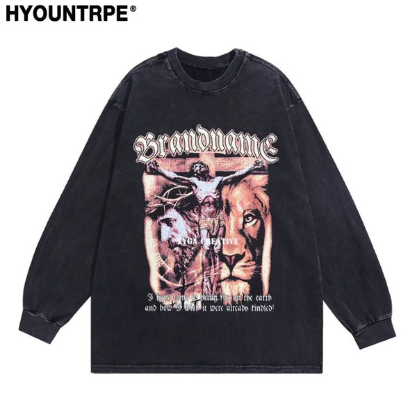 Gothic Graphic tee – Distressed Washed T Shirt Harajuku Pritned Unisex Hip Hop St