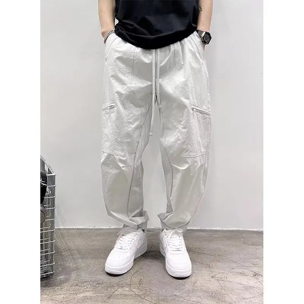 cargo casual pants for men new simple solid color loose fitting leg binding handsome pants autumn fashion outdoor functional pan multi-pocket cargos