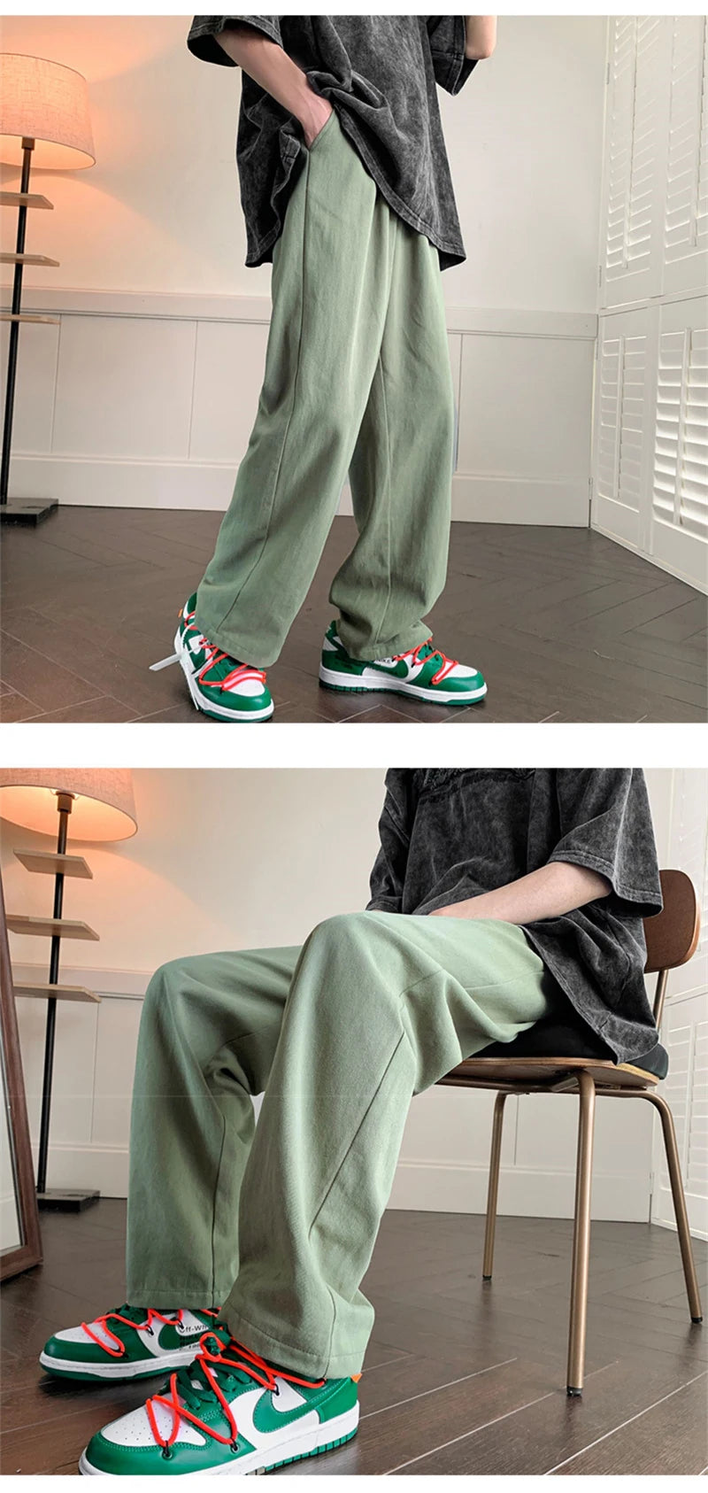 summer casual y2k streetwear straight pants men breathable korean fashion drape trousers solid color wide leg baggy sweatpants unique joggers style 3401