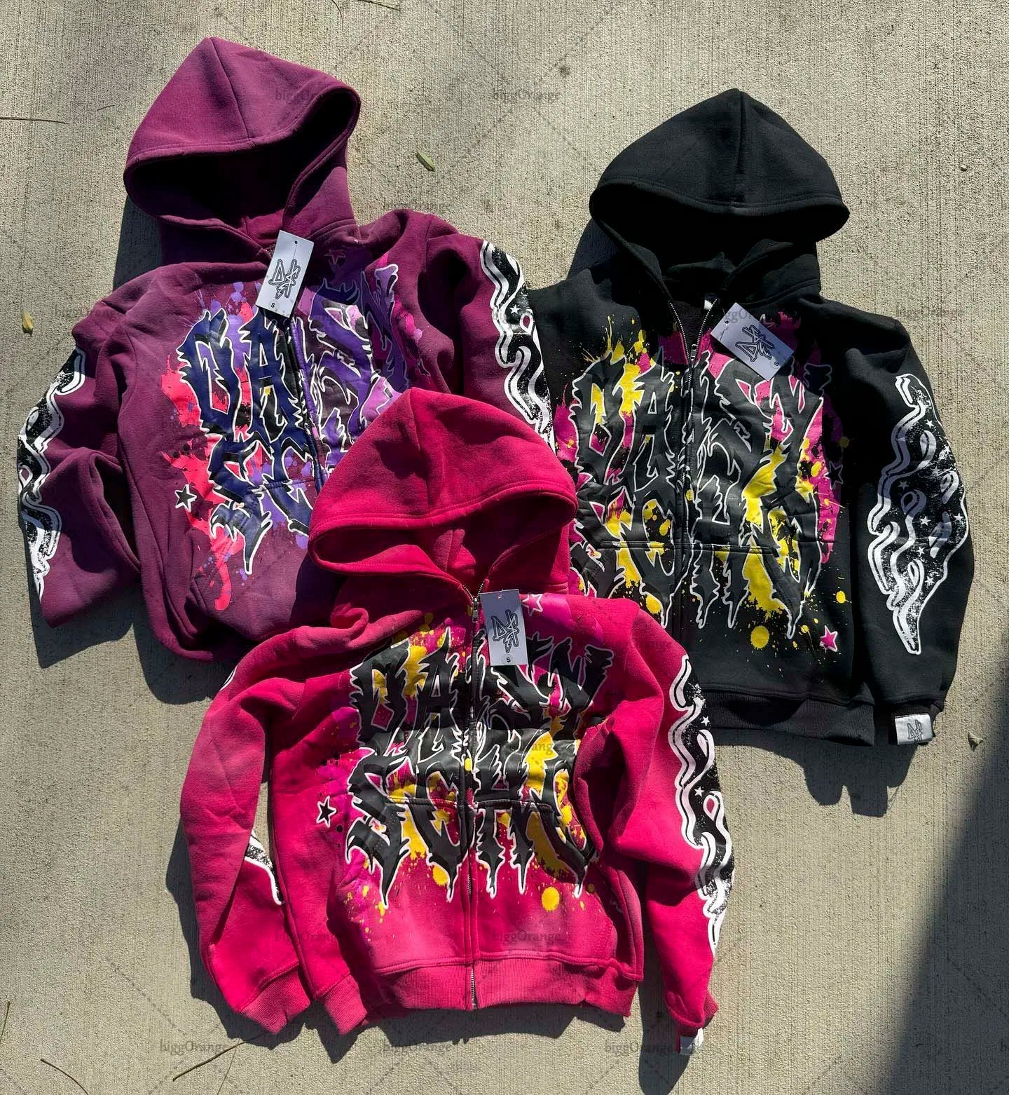 Gothic Punk Trend Pattern Printed Oversize Hoodie Men's 2023 New Street Hip-Hop Versatile Loose Pullover Sweatshirt Women's
