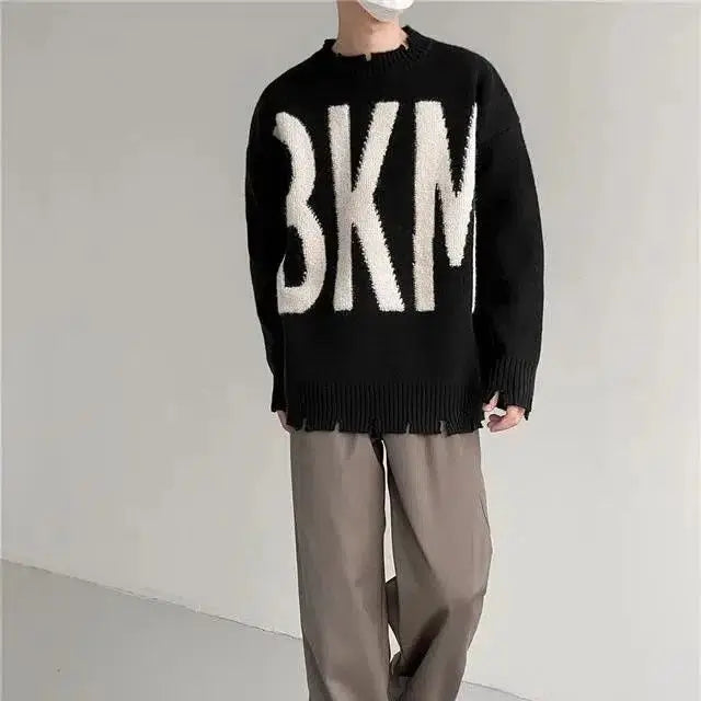 grunge oversized knit streetwear piece for layered look and winter street fits, ideal for men’s fashion and seasonal streetwe